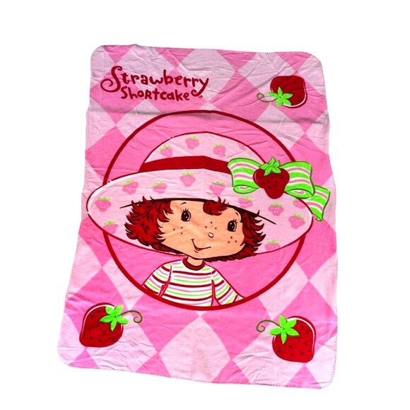 Vintage 2003 Strawberry Shortcake Blanket Throw 62 in x 44 Y2K Christmas Gift - Picture 3 of 12